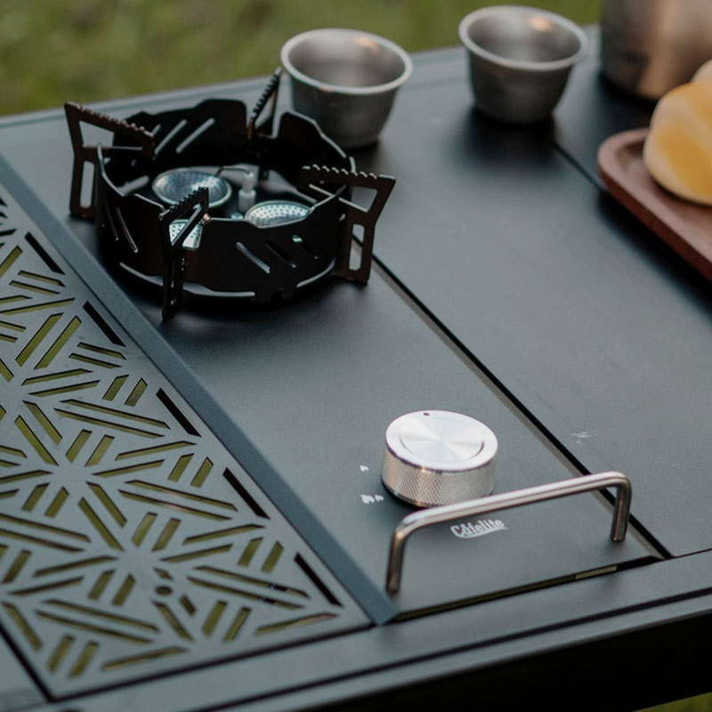 Camping Cooking Table With Windshield - Mini Split Gas Stove Half Unit