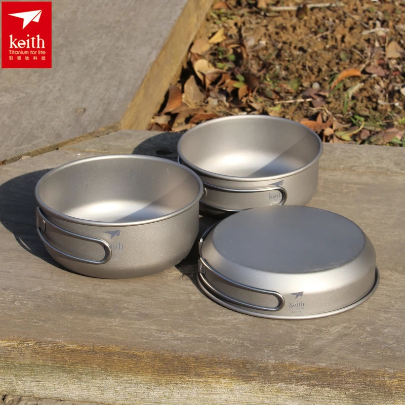 Camping Cooking Set Stainless Steel - Keith 3PCS Titanium Cookware Pans Bowls