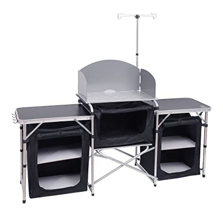 Camping Cooking Table With Windshield - Camping Kitchen Table, Folding Cook Table,