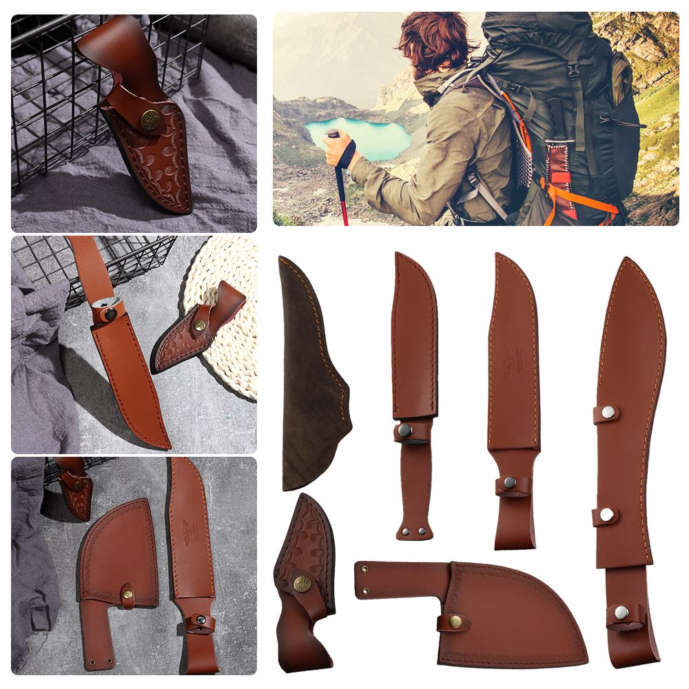 Camping Cooking Knives - Brown Leather Sheath Holder Pocket Hunt
