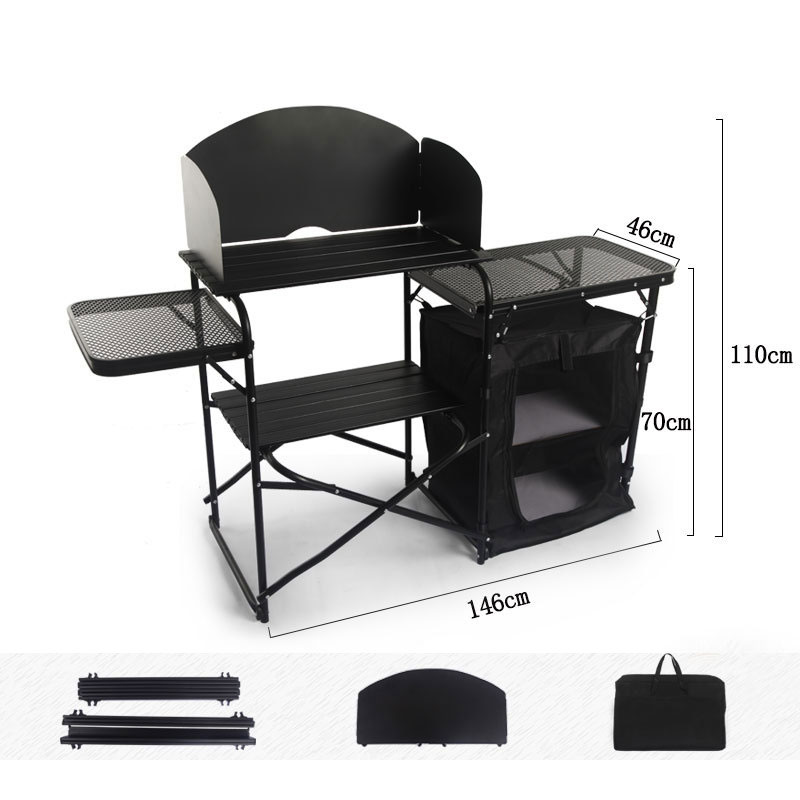 Camping Cooking Table With Windshield - Factory Wholesale Portable Outdoor Folding Kitchen