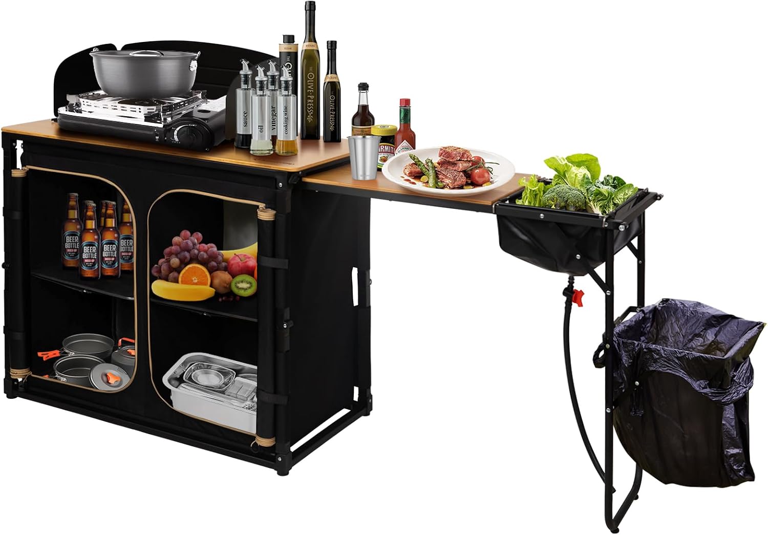 Bamboo Camp Kitchen Station Fo - Camping Cooking Table With Windshield review and price