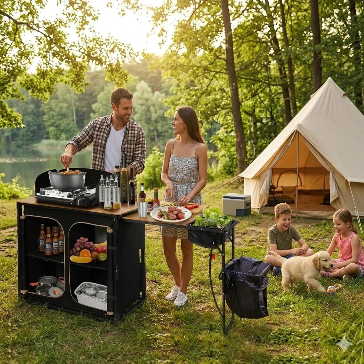 Bamboo Camp Kitchen Station Fo - Camping Cooking Table With Windshield review and price