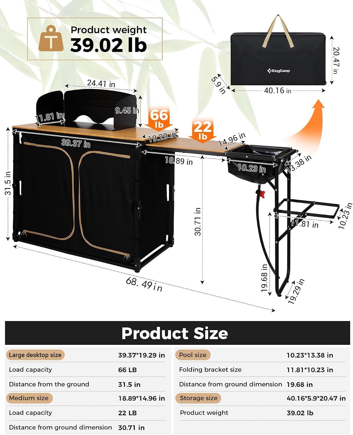 Bamboo Camp Kitchen Station Fo - Camping Cooking Table With Windshield review and price