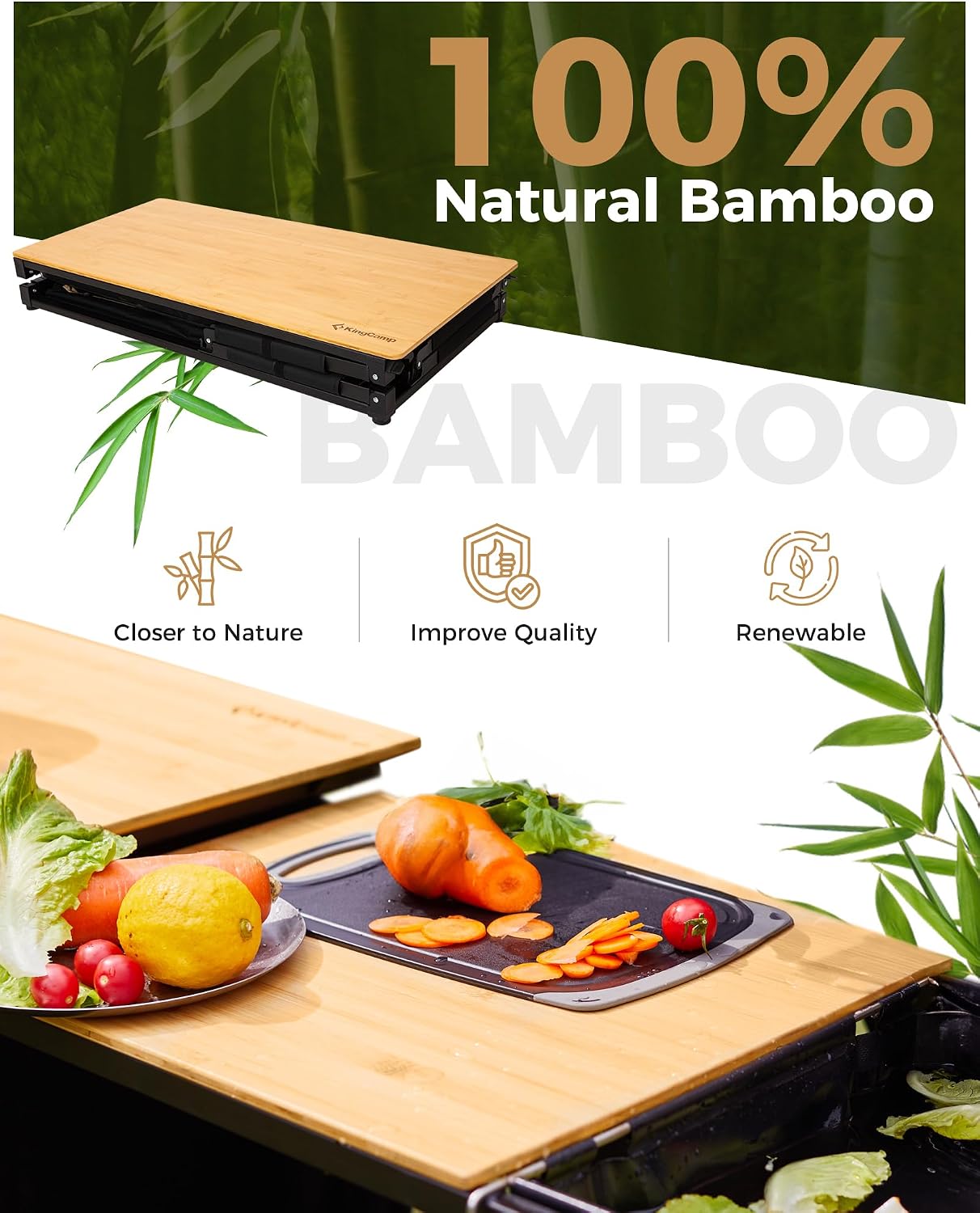 Bamboo Camp Kitchen Station Fo - Camping Cooking Table With Windshield review and price