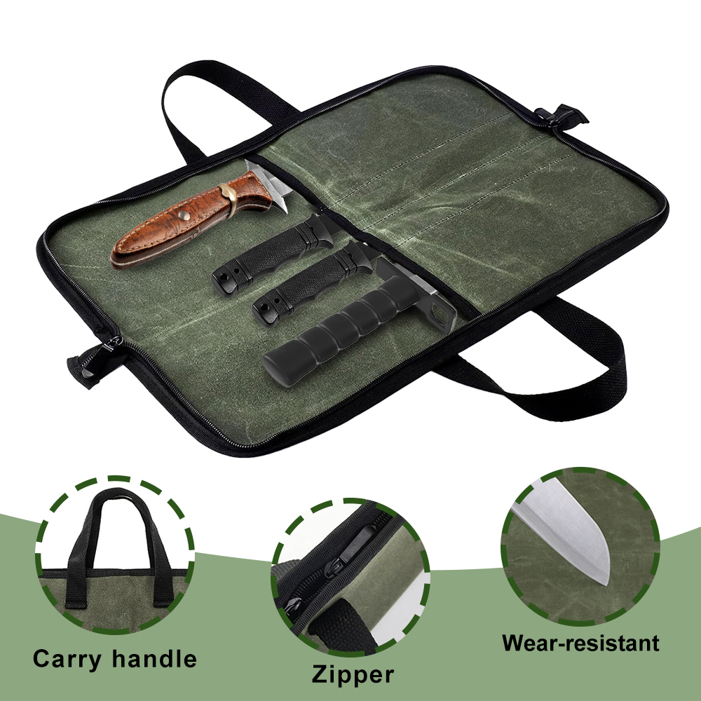 Waxed Canvas Knife Roll Bag Mu - Camping Cooking Knives review and price
