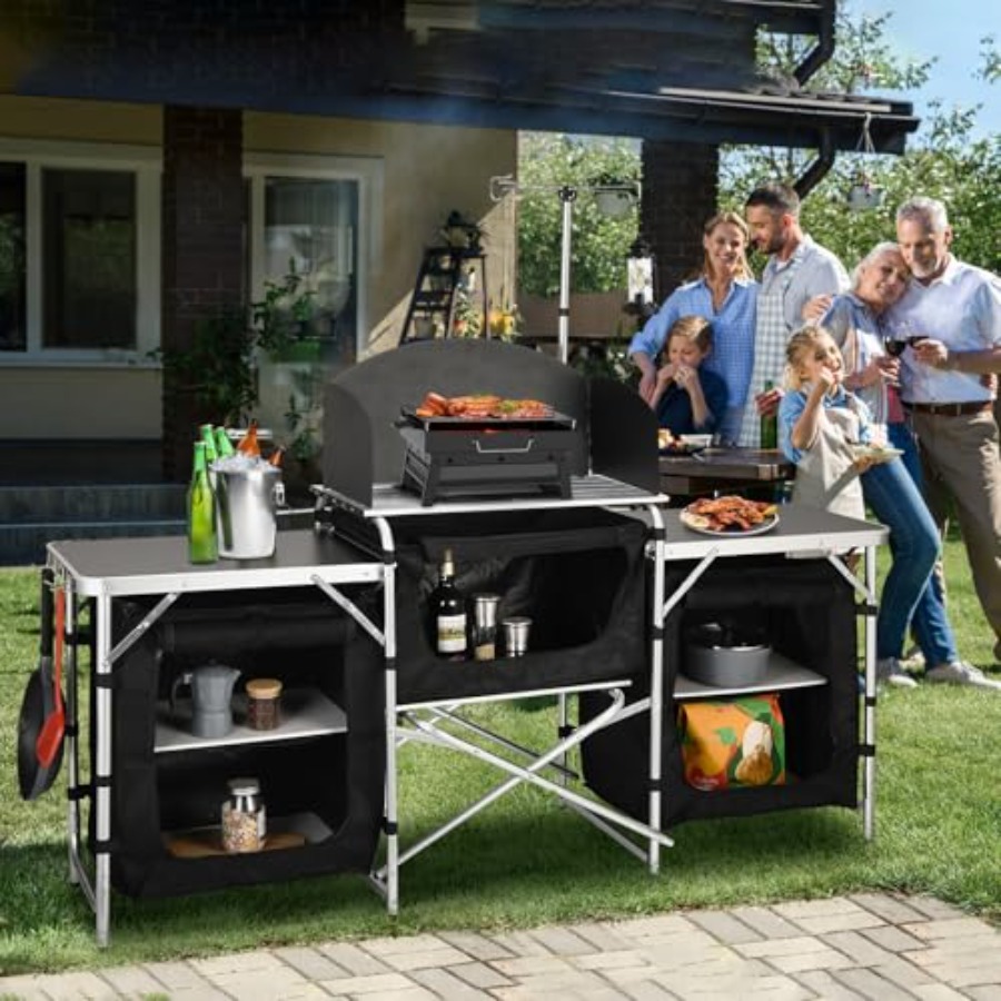 Cmaping Kitchen Table, Aluminu - Camping Cooking Table With Windshield review and price