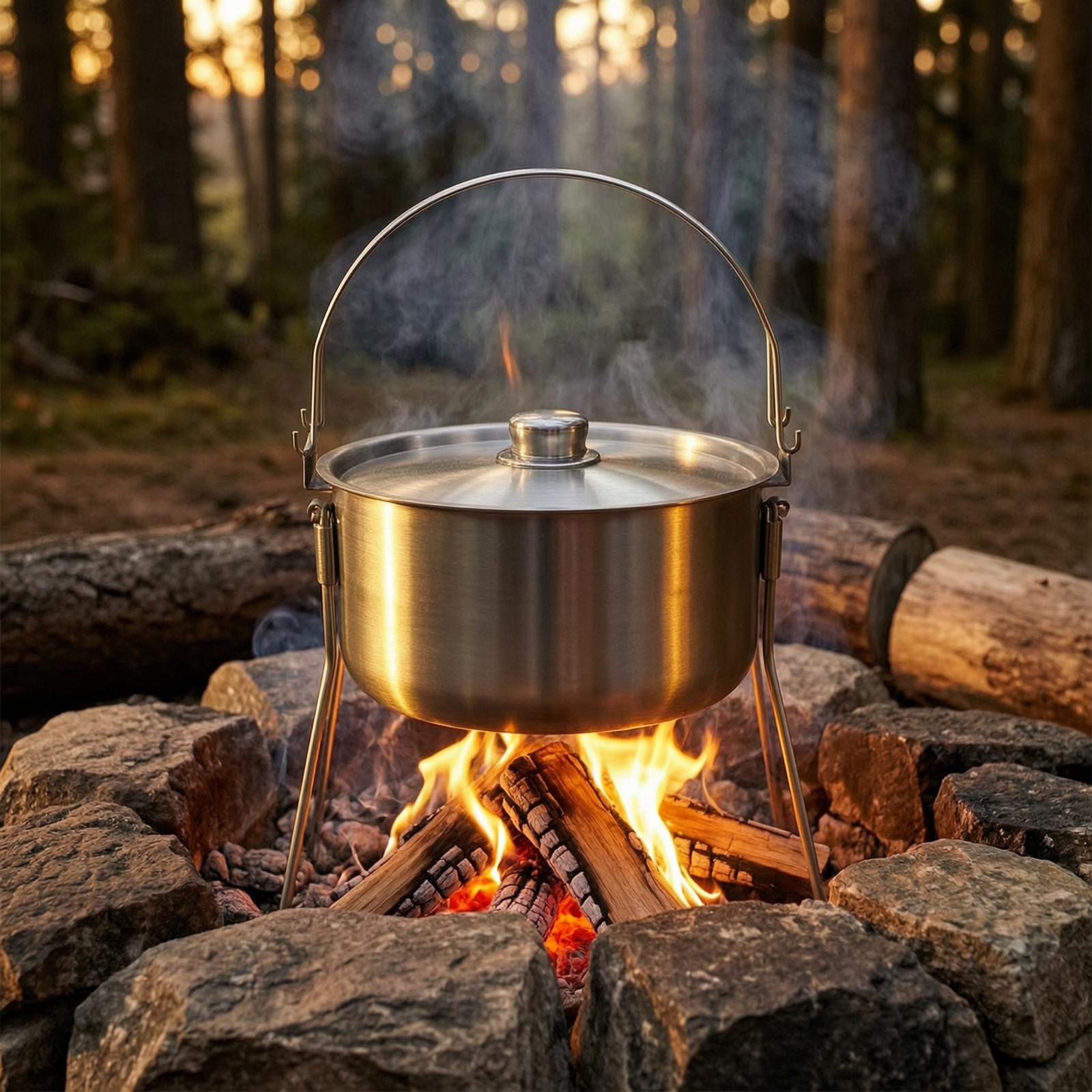 Pot with Tripod Frame Stainles - Camping Cooking Pot With Lid review and price