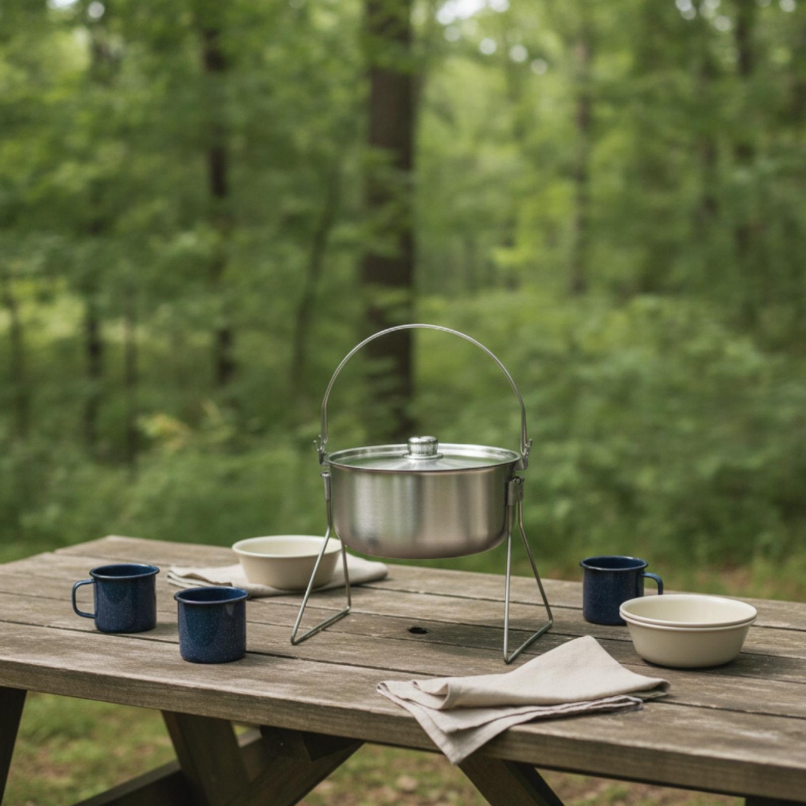 Pot with Tripod Frame Stainles - Camping Cooking Pot With Lid review and price