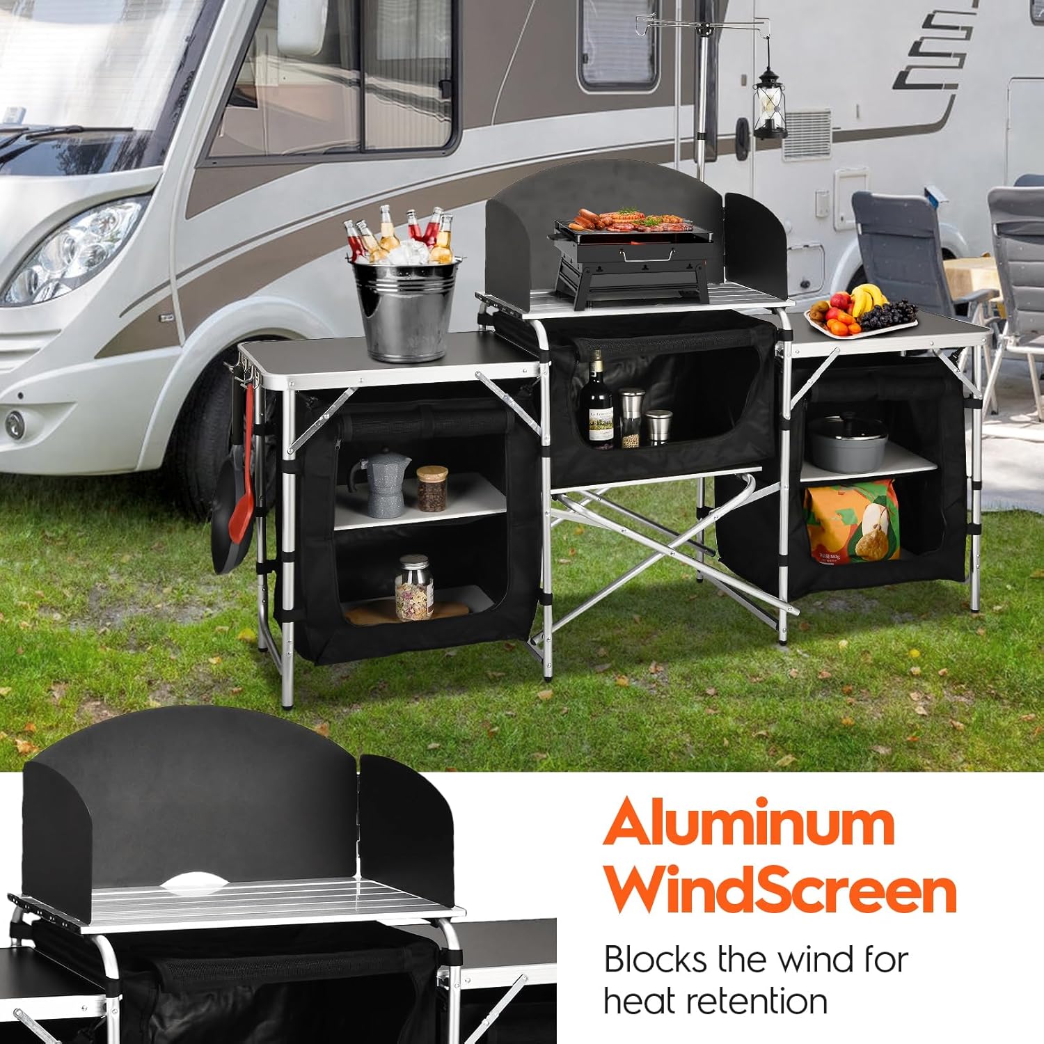 Custom Versatile 3 Cabinets Re - Camping Cooking Table With Windshield review and price