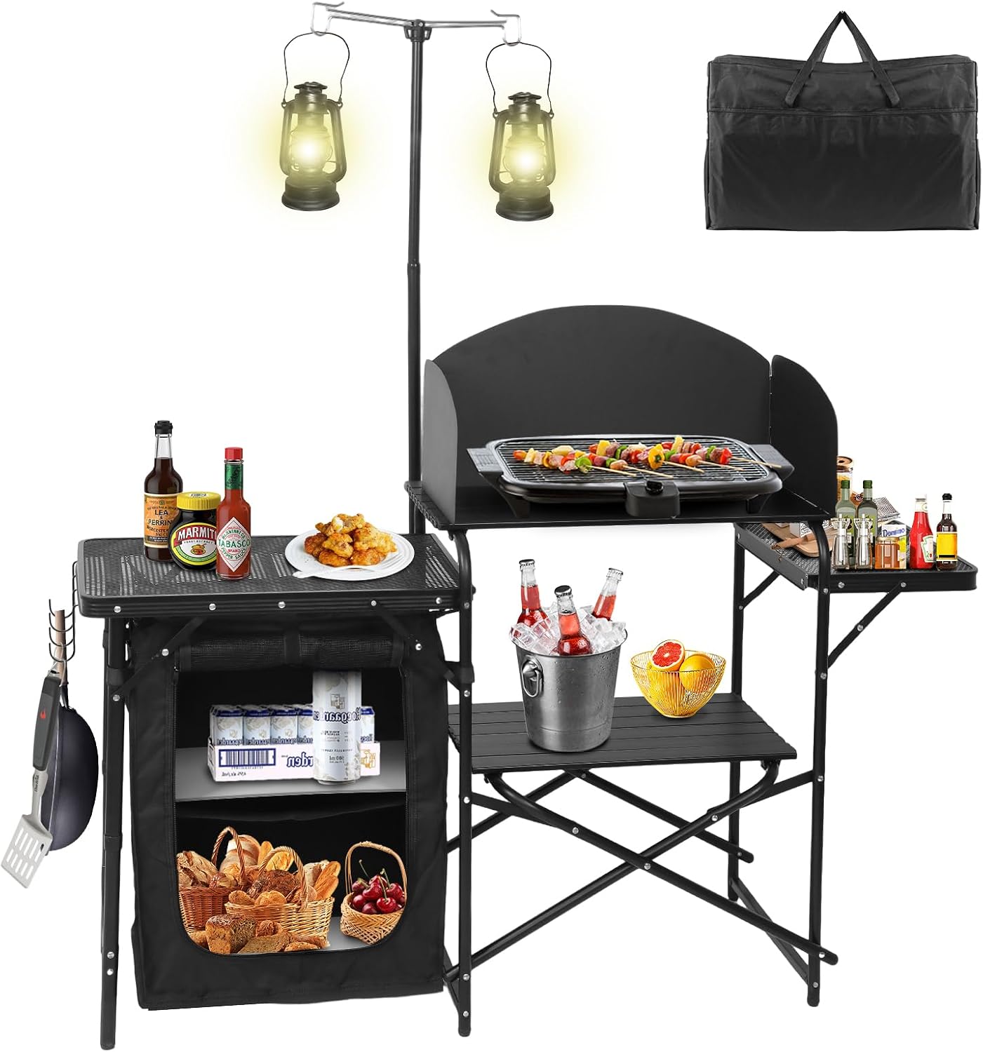 Portable Foldable Camping Kitc - Camping Cooking Table With Windshield review and price