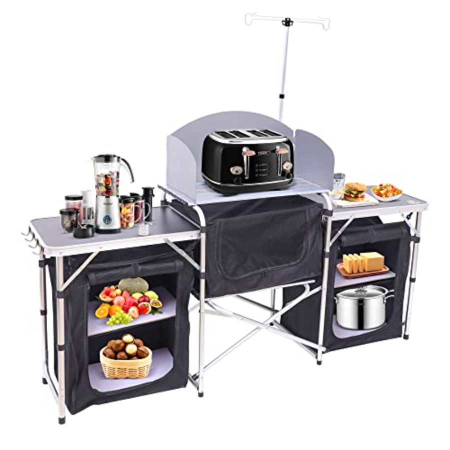 Camping Kitchen Table, Folding - Camping Cooking Table With Windshield review and price