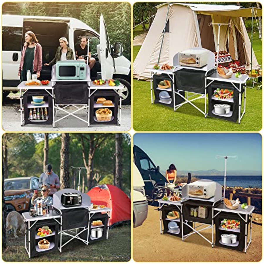 Camping Kitchen Table, Folding - Camping Cooking Table With Windshield review and price