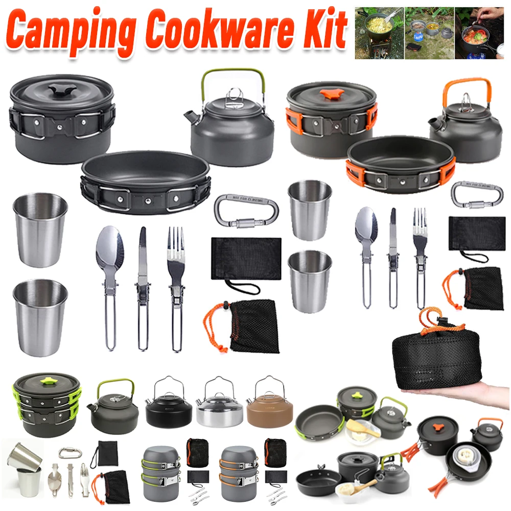 Camping Cookware Kit Kettle Po - Camping Cooking Set Stainless Steel review and price