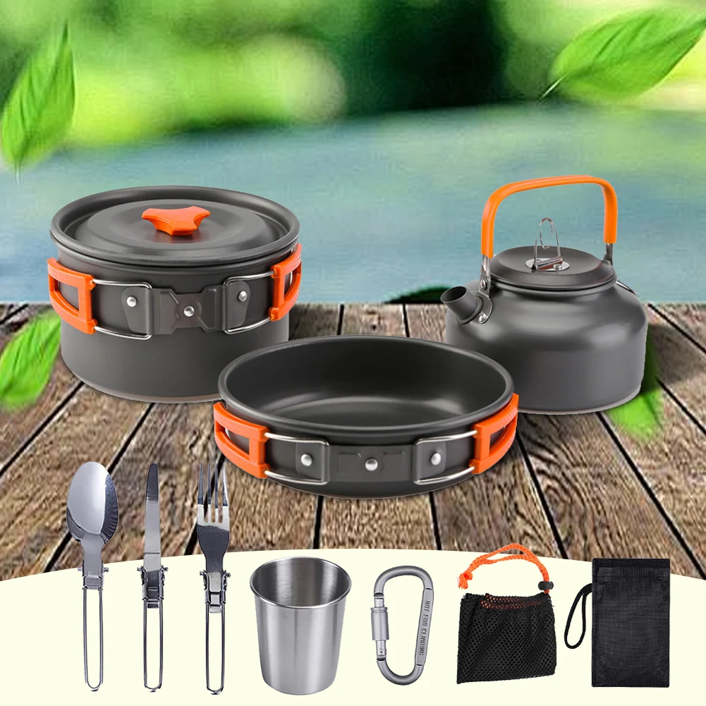 Camping Cookware Kit Kettle Po - Camping Cooking Set Stainless Steel review and price